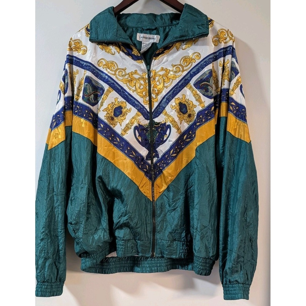 Vintage 90s Lauren Brooke Windbreaker Jacket Women's Medium Baroque Print Retro